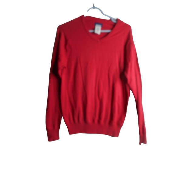 Red lightweight Knit V neck Sweater Size S Cotton blend long sleeve - Picture 1 of 5